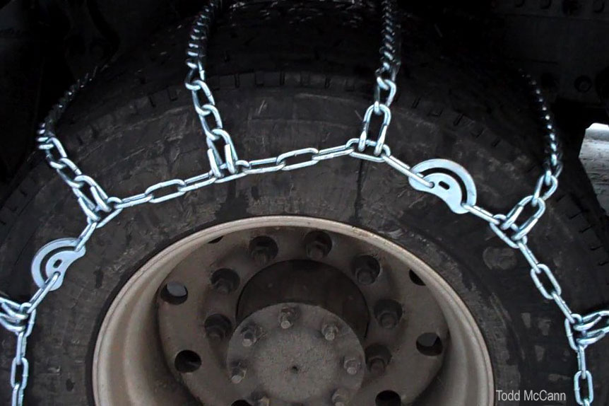 Tire chains on commercial vehicle Tire chains on commercial vehicle