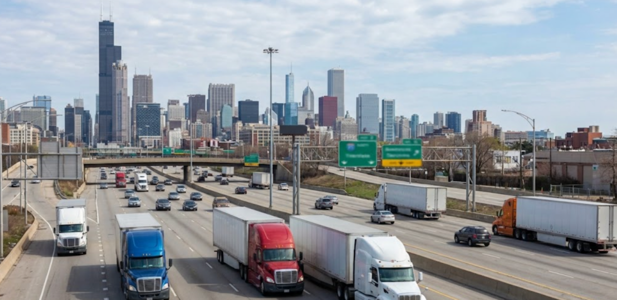 Highway with Semi Trucks in Chicago illinois Highway with Semi Trucks in Chicago illinois